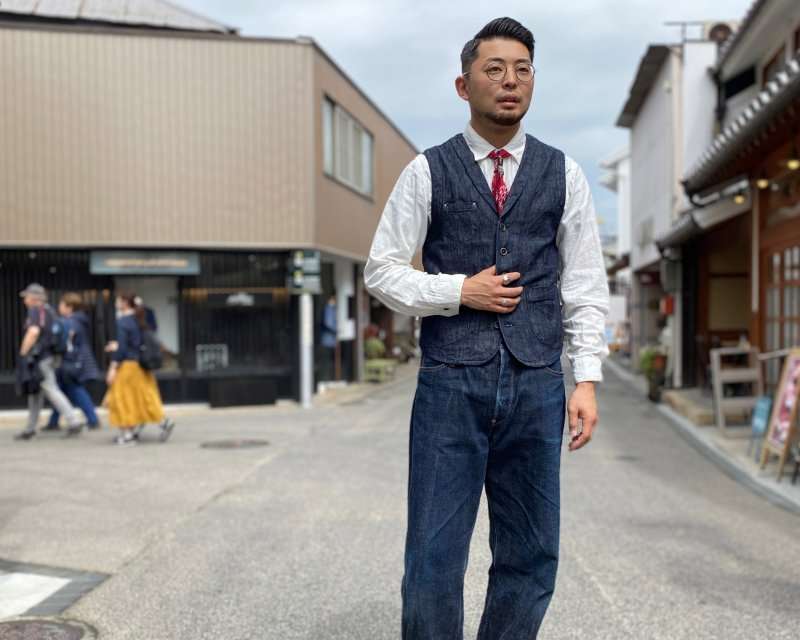 GZ-SLVT-0504 10oz Shawl collar vest broken twill