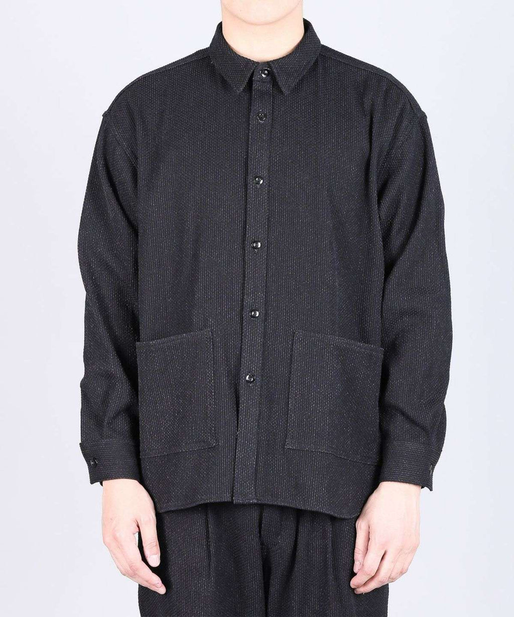 JBOT1327 Sashiko Black Big Shirts Jacket