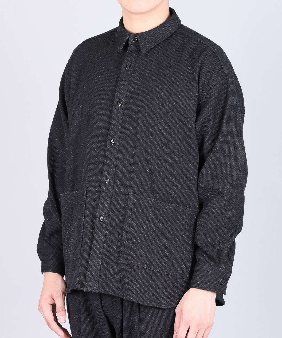 JBOT1327 Sashiko Black Big Shirts Jacket