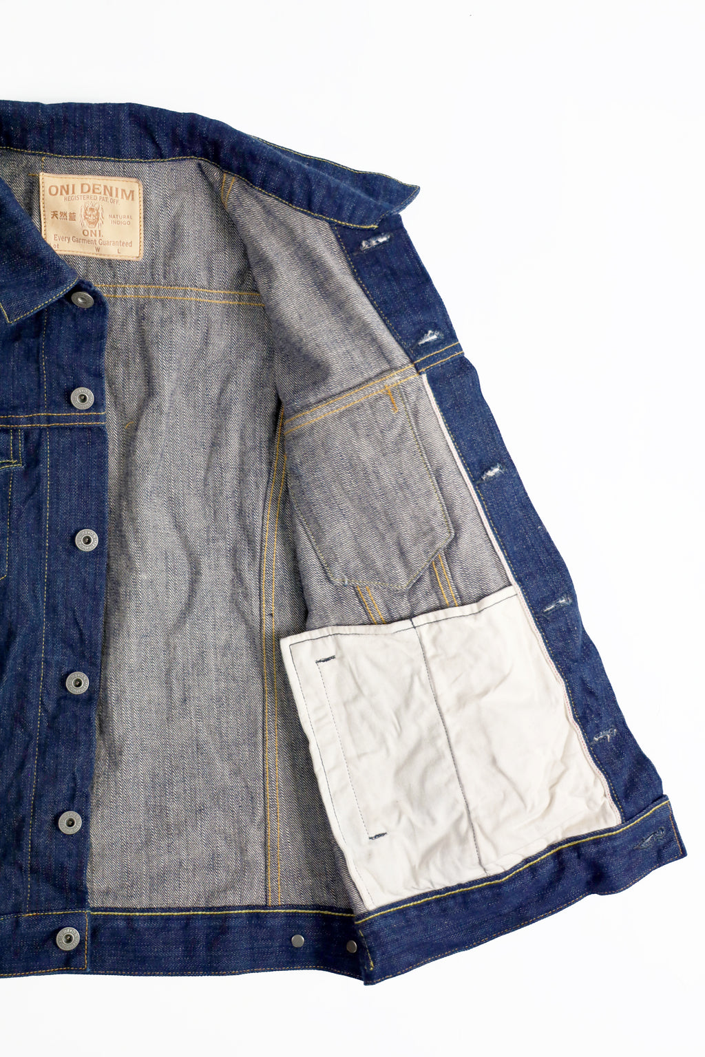 ONI-02527P-KIWAMI 16oz Natural Indigo 3rd Type Jacket with Handwarmers
