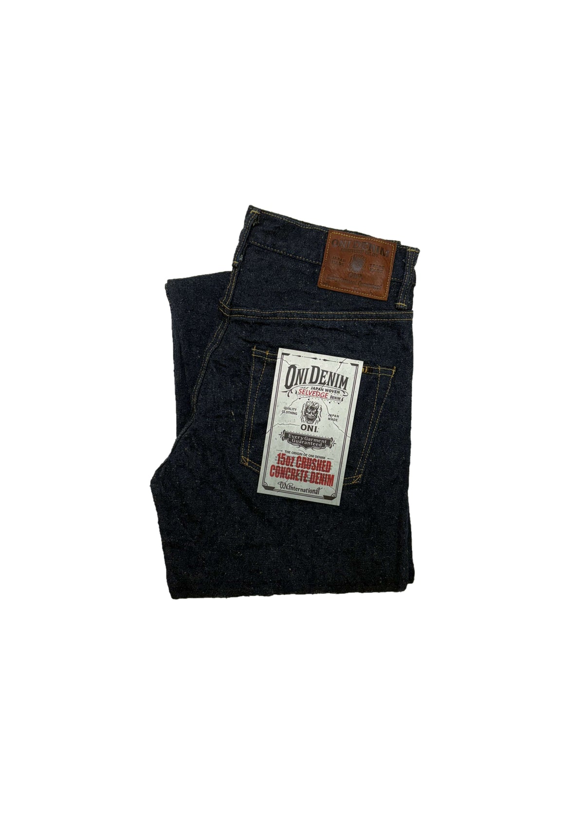 ONI200CCD-GOLV 15oz Crushed Concrete Denim Weft: Grayish Olive Kabuki Selvedge Wide Straight