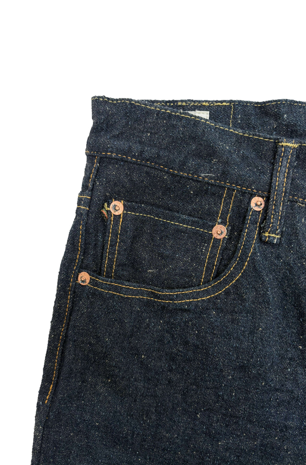 ONI200CCD-GOLV 15oz Crushed Concrete Denim Weft: Grayish Olive Kabuki Selvedge Wide Straight