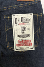 ONI288CCD-GOLV 15oz Crushed Concrete Denim Weft: Grayish Olive Kabuki Selvedge Regular Straight