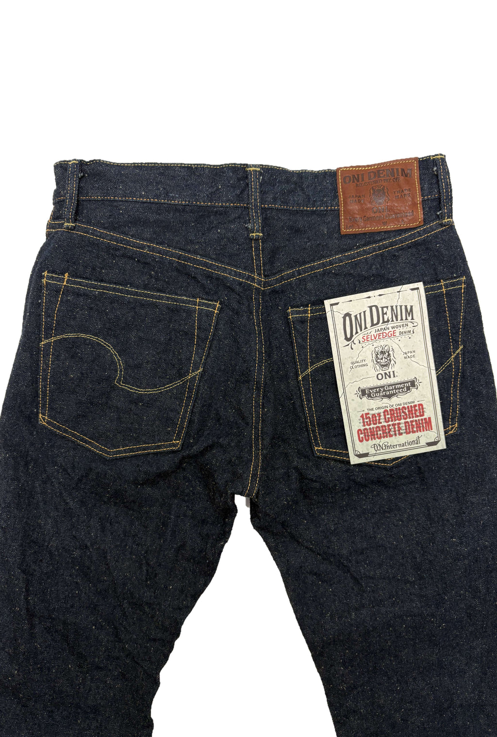 ONI288CCD-GOLV 15oz Crushed Concrete Denim Weft: Grayish Olive Kabuki Selvedge Regular Straight
