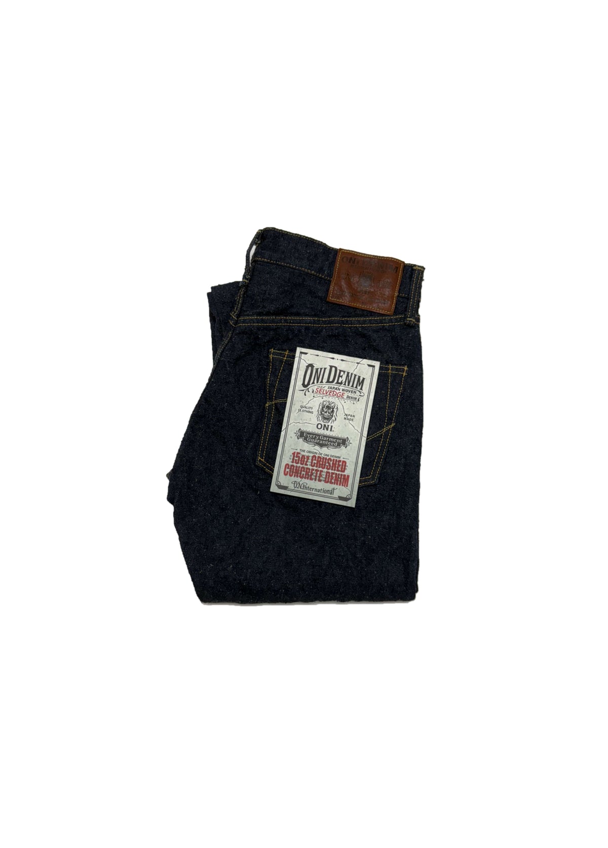 ONI622CCD-GOLV 15oz Crushed Concrete Denim Weft: Grayish Olive Kabuki Selvedge Relax Tapered