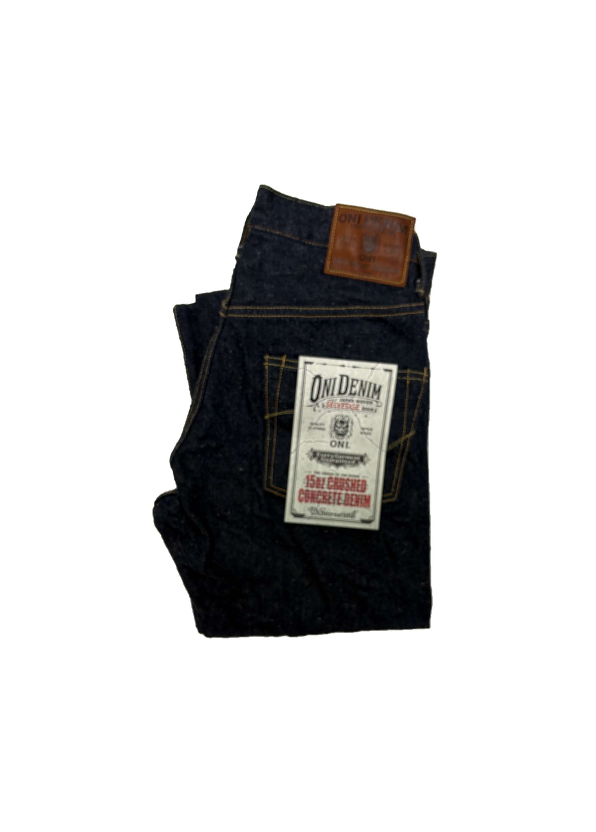 ONI902CCD-GOLV 15oz Crushed Concrete Denim Weft: Grayish Olive Kabuki Selvedge High rise Relax Tapered