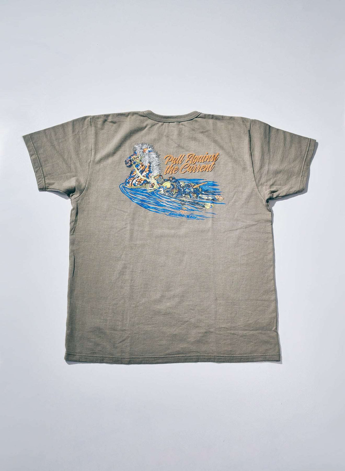 SJST26-106 Aged Cotton Inlay Loopwheel Tee "Pull Against The Current"