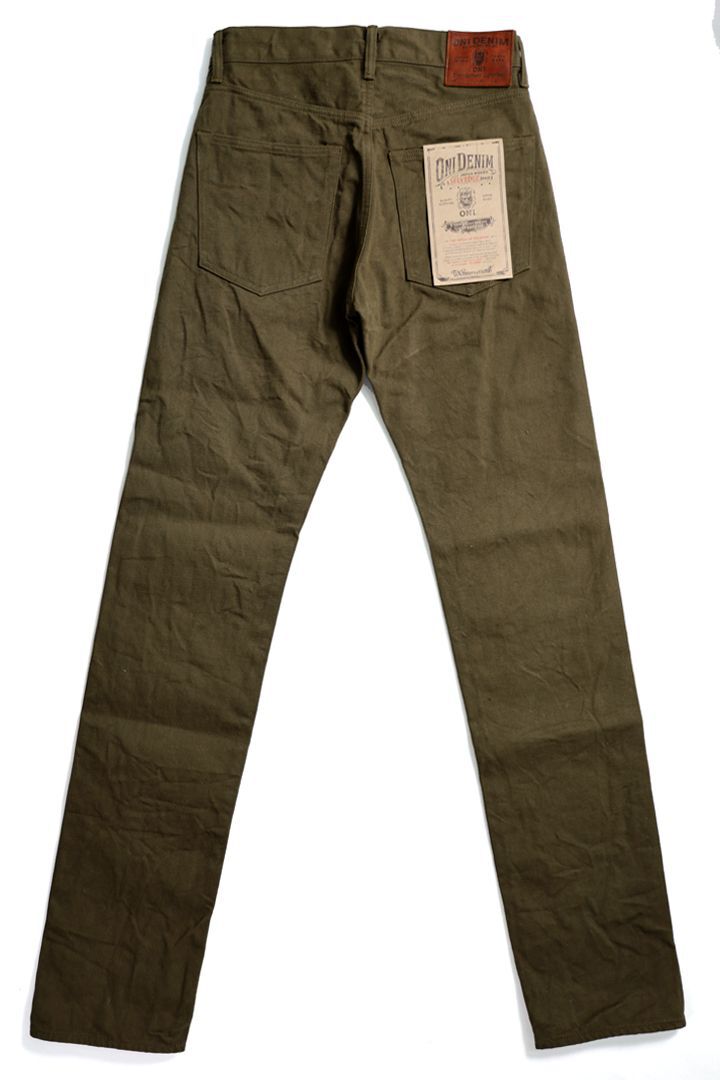 ONI246-OLOL 12oz weft and warp sulfur dyed olive Denim Neat Straight,, medium image number 8