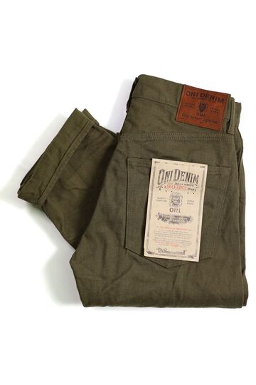 ONI246-OLOL 12oz weft and warp sulfur dyed olive Denim Neat Straight,, small image number 0