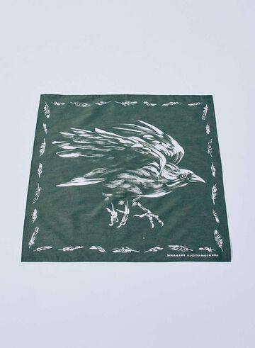 SJ-BANDANA-02 "Yatagarasu Crow" Pattern COTTON BANDANA,OLIVE, small image number 0