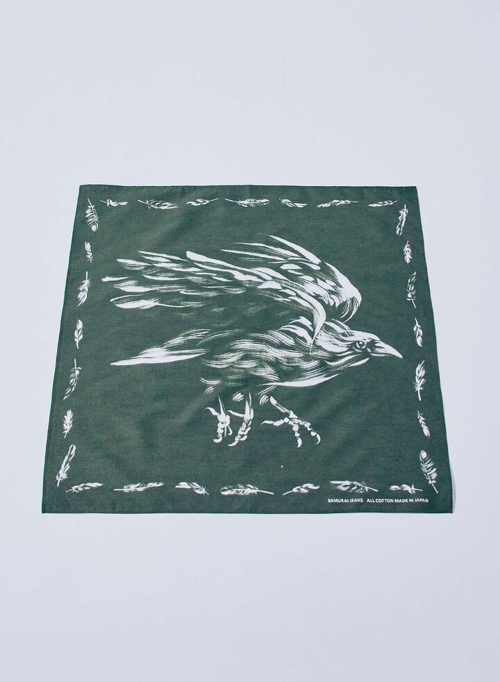 SJ-BANDANA-02 "Yatagarasu Crow" Pattern COTTON BANDANA,OLIVE, medium image number 0