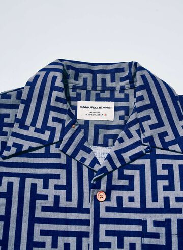 SSA26-02 Geometric Pattern Aloha Shirt,NAVY, small image number 1