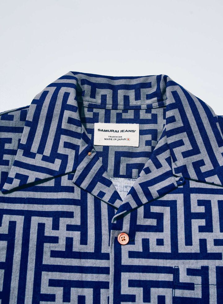 SSA26-02 Geometric Pattern Aloha Shirt,NAVY, medium image number 1