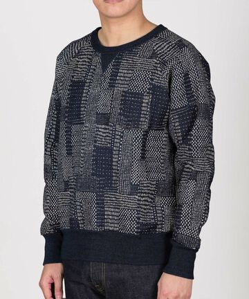 JBKN1003 "SASHIKO" like Sweatershirts,INDIGO, small image number 1