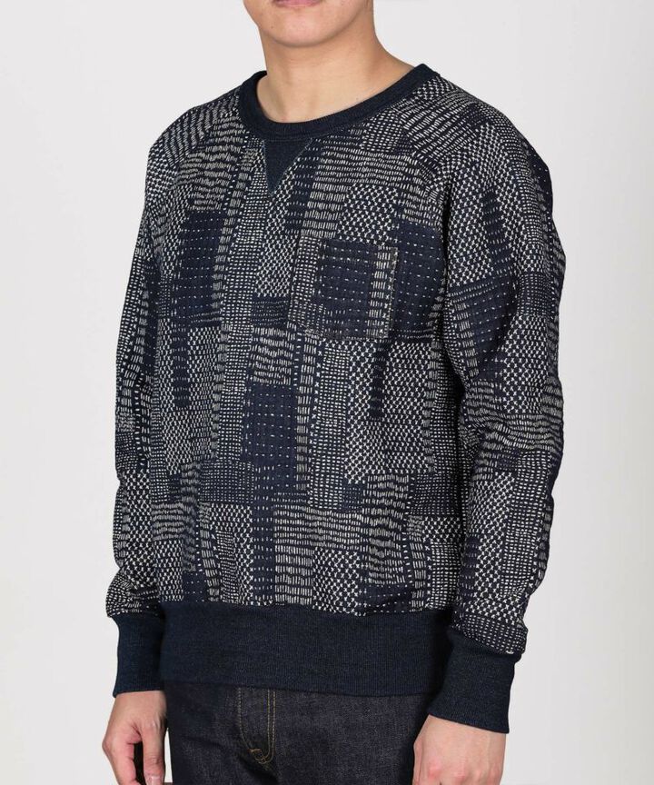 JBKN1003 "SASHIKO" like Sweatershirts,INDIGO, medium image number 1