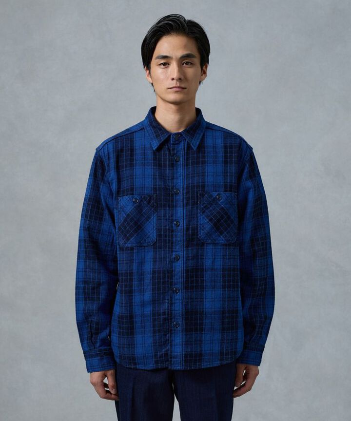 MXLS1001 ORIGINAL ID TWILL CHECK SHIRT,FADE INDIGO, medium image number 3