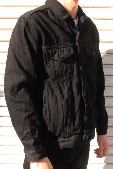 ONI02207PKIRAKUIIBK 12oz Kiraku-II Black 3rd Type Jacket with hand-warmer pockets-One Wash-36,, small image number 1