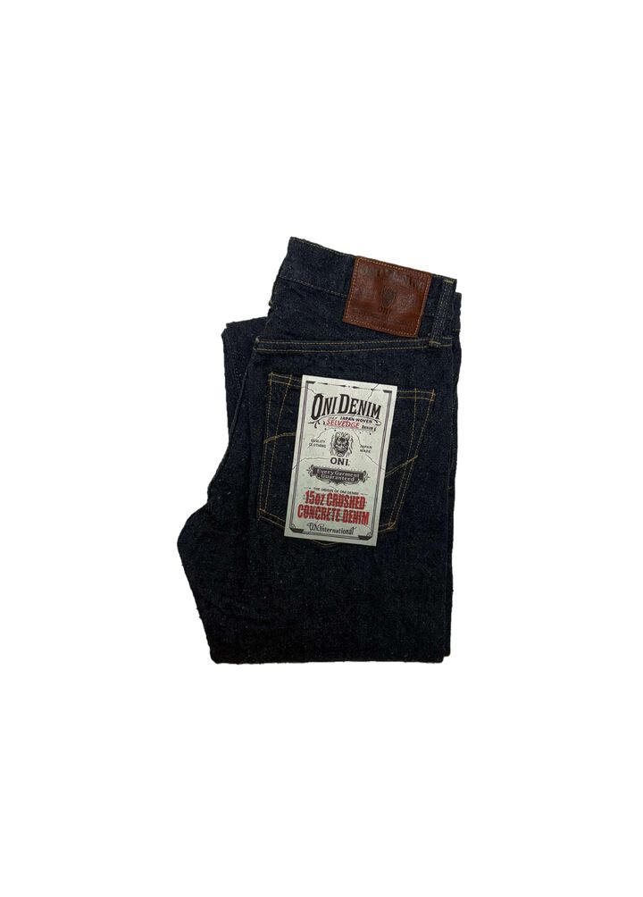 ONI246CCD-GOLV 15oz Crushed Concrete Denim Weft: Grayish Olive Kabuki Selvedge Neat Straight,, medium