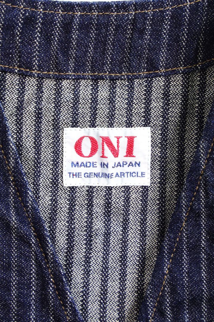 ONI05100-HJS Drop-Needle Stiching Jacguard Stripe Denim Vest-One Wash-44,, medium image number 3