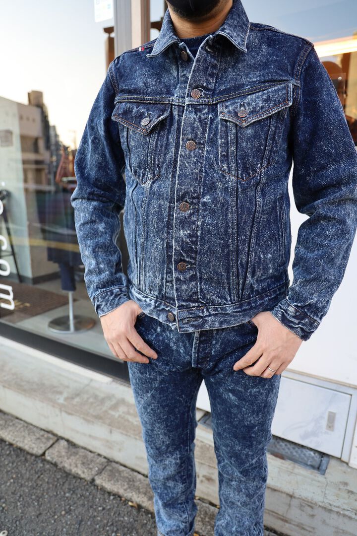 N0094AWJKT3 16.5oz Natural Indigo Acid Wash 3rd type Jacket with handwarmers-One Washed-44,, medium image number 0