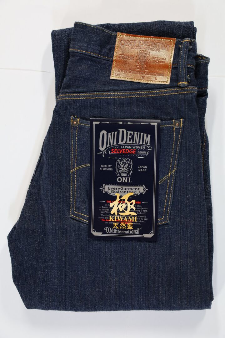 ONI-510-SHMKIWAMI-BE 16oz Natural Indigo Rope Dyed Denim Topping with Beige Semi-Handmade Straight-One Washed-29,, medium image number 1