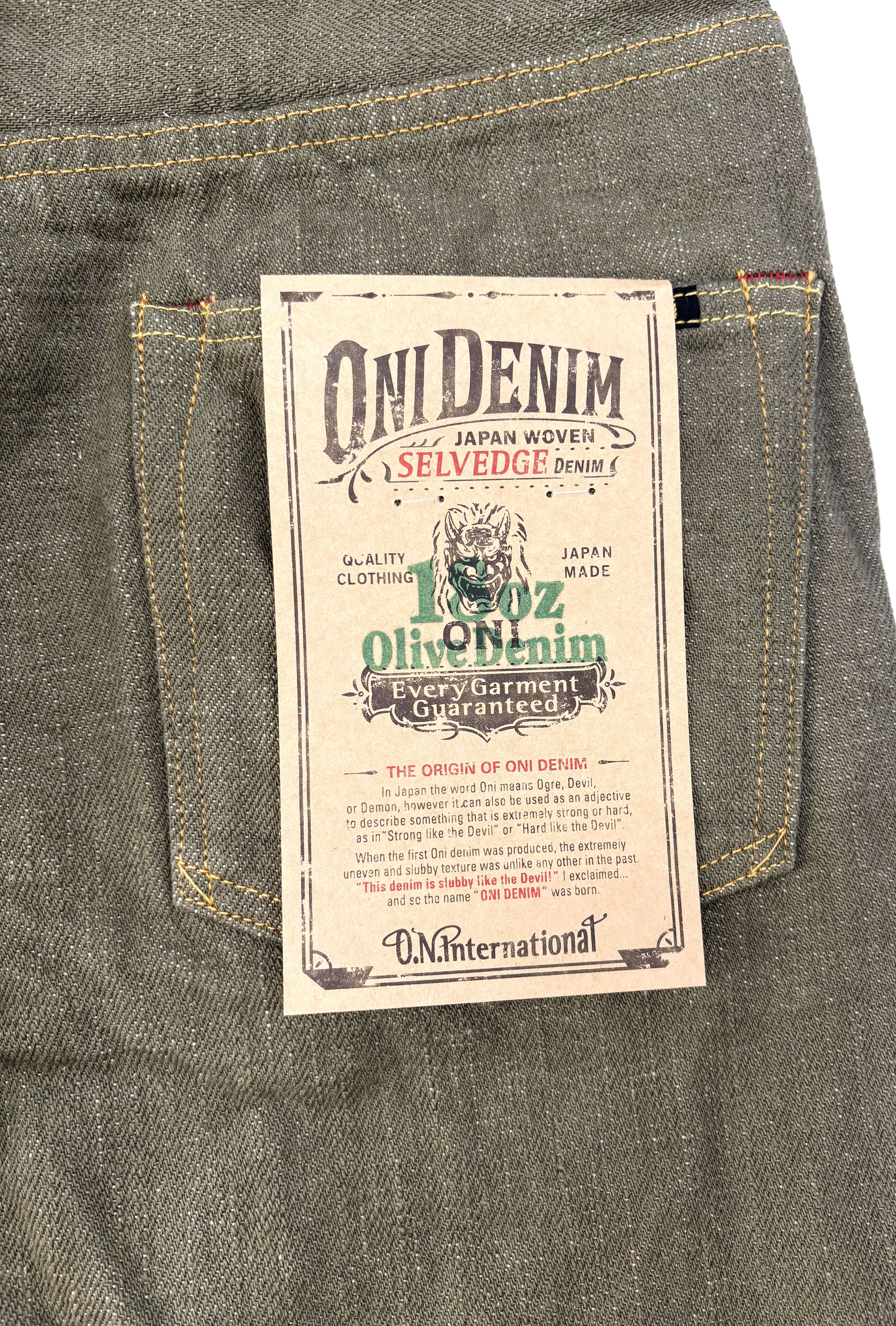 DENIMIO | ONI822-OLD18 18oz Olive Denim Super Wide Tapered