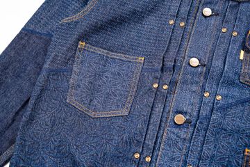 GZ-ENGJ-0609 Embossed Denim Patchwork Jacket,INDIGO, small image number 7