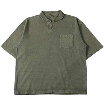 BR-25209【BIG COZUN】COZUN Skipper Neck Half Sleeves Polo T-Shirt【Button Works】,OLIVE, small image number 0