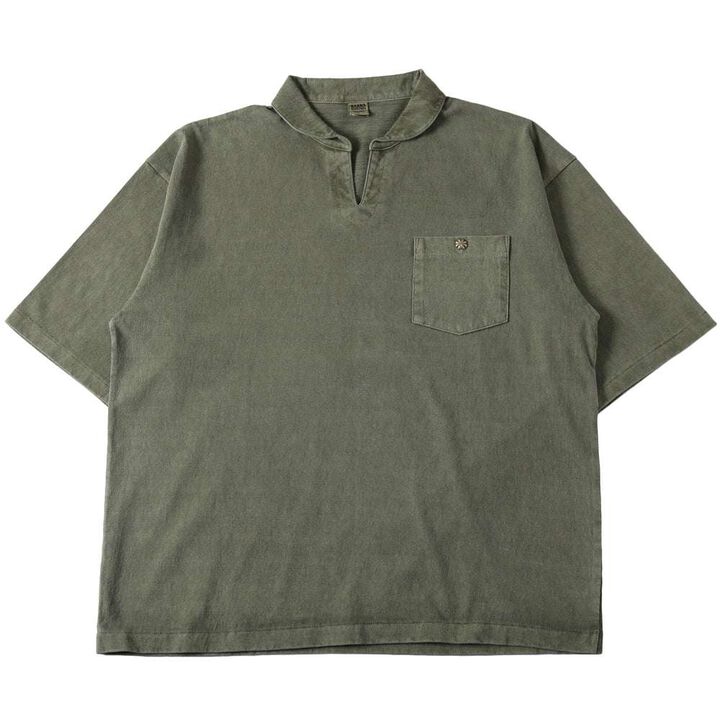 BR-25209【BIG COZUN】COZUN Skipper Neck Half Sleeves Polo T-Shirt【Button Works】,OLIVE, medium image number 0