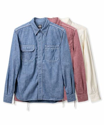 MS044 5oz Original selvage chambray work shirts-RED-46,RED, small image number 0