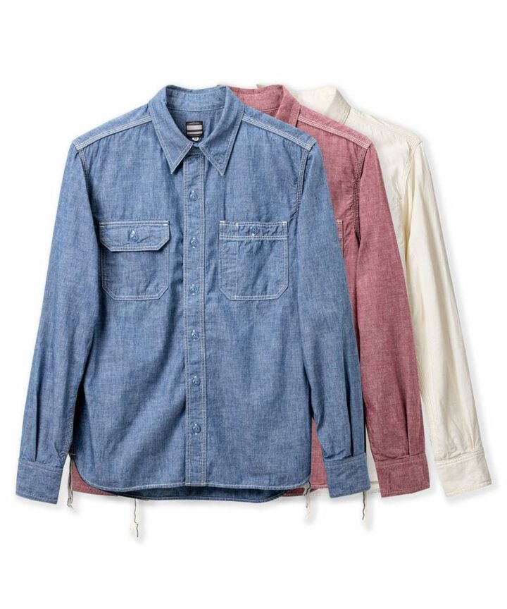 MS044 5oz Original selvage chambray work shirts-RED-46,RED, medium image number 0