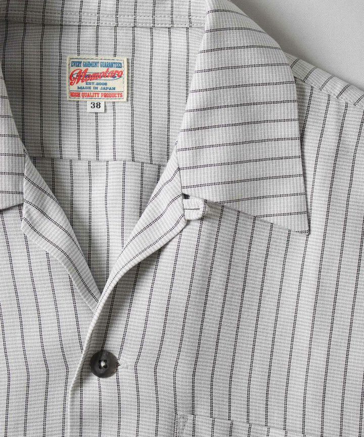 05-267 Stripe open collar shirt,BLK, medium image number 10