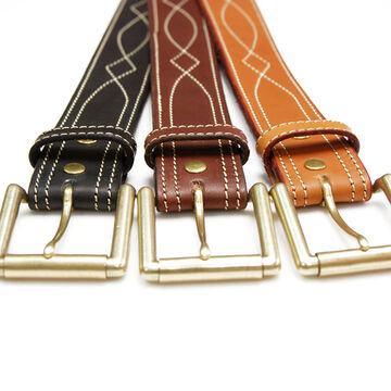 OGB40030AB Tochigi leather leather men's belt 40mm width Western stitch belt,BLACK, small image number 4