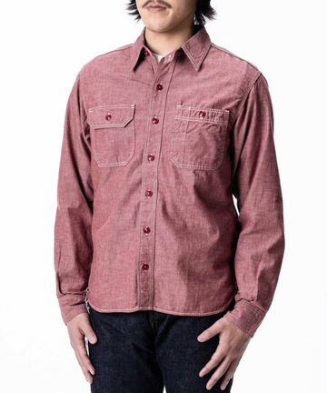 MS044 5oz Original selvage chambray work shirts-RED-46,RED, small image number 12