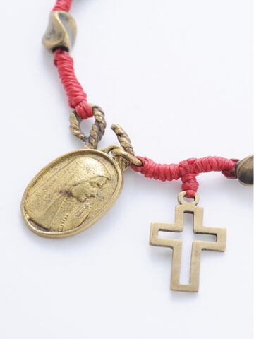 1AO-122 Waxed Cord Maria Bracelet With Brass Cross,, small image number 2