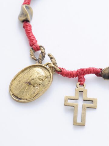 1AO-122 Waxed Cord Maria Bracelet With Brass Cross,, small image number 2