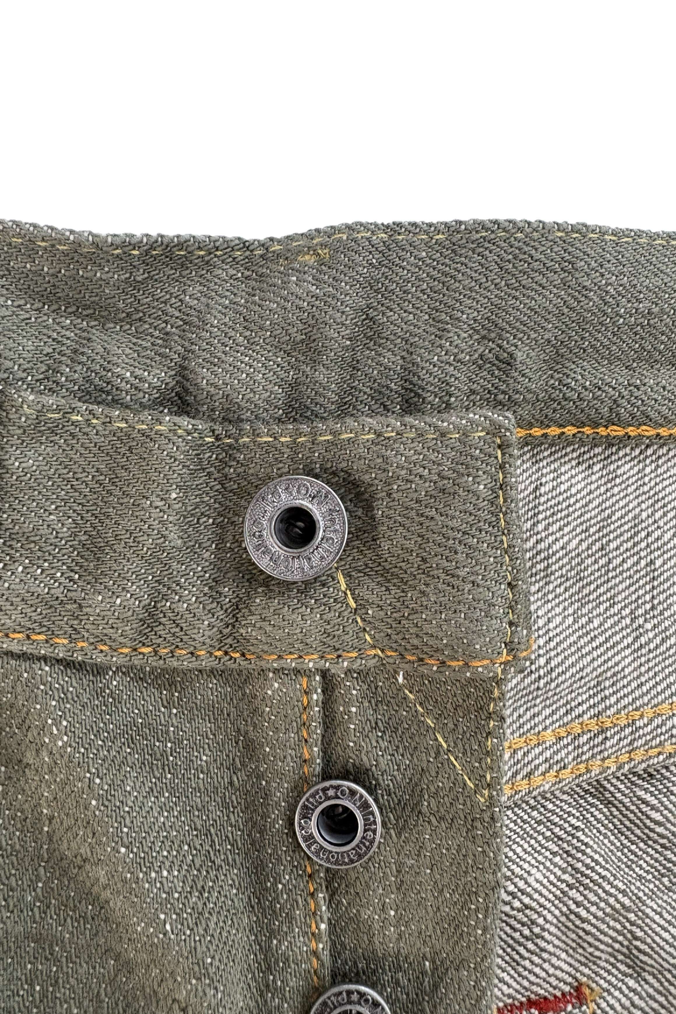 DENIMIO | ONI822-OLD18 18oz Olive Denim Super Wide Tapered