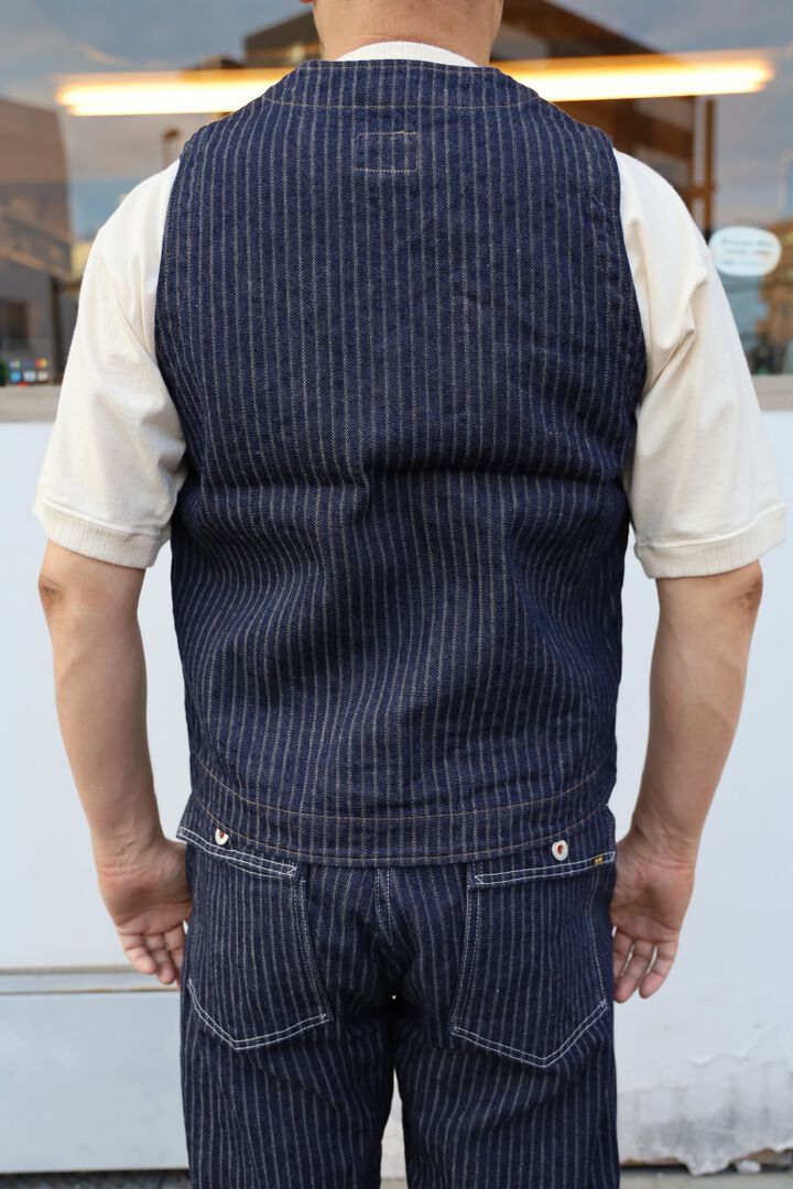 ONI05100-HJS Drop-Needle Stiching Jacguard Stripe Denim Vest-One Wash-44,, medium image number 8