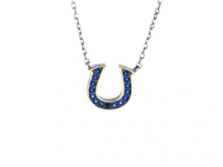 HYJK-135BL-SV Silver Glitter Horseshoe Necklace,, medium
