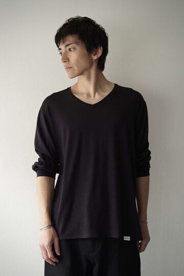【CAPERTICA】CAP708CS22 Super120s Washable Wool Jersey /Vneck L/S Tee,SHIGOKU-IRO, small image number 3