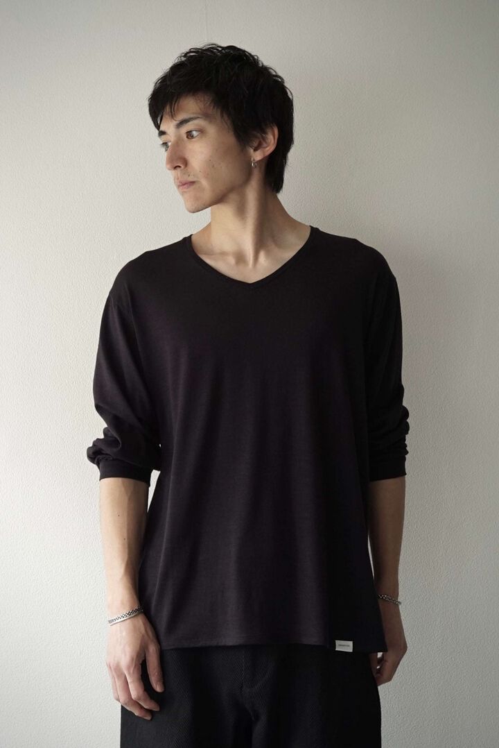 【CAPERTICA】CAP708CS22 Super120s Washable Wool Jersey /Vneck L/S Tee,SHIGOKU-IRO, medium image number 3