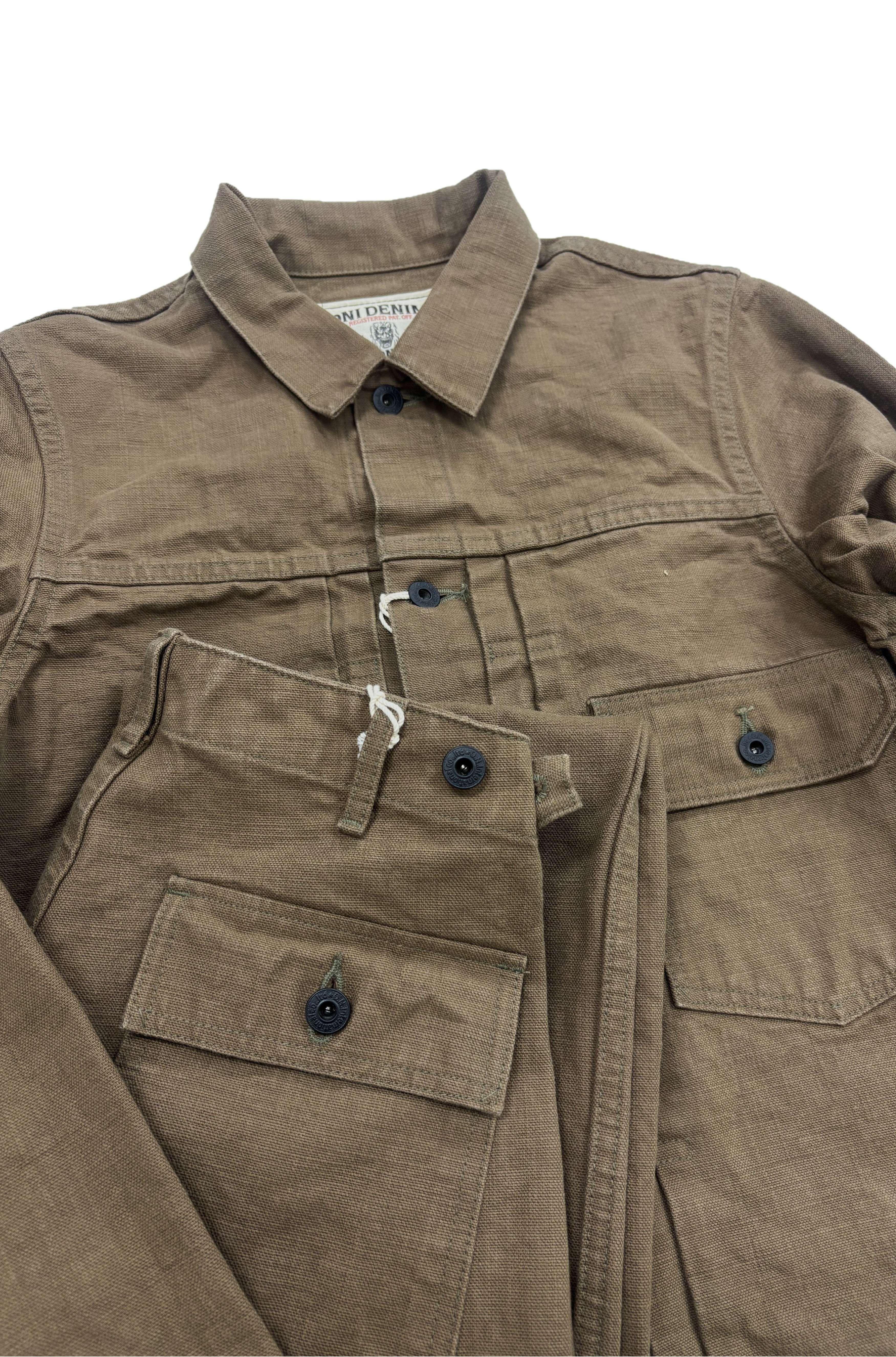 DENIMIO | ONI207-HOX-BRK 13oz Sulfur dye Heavy Oxford Brown Khaki