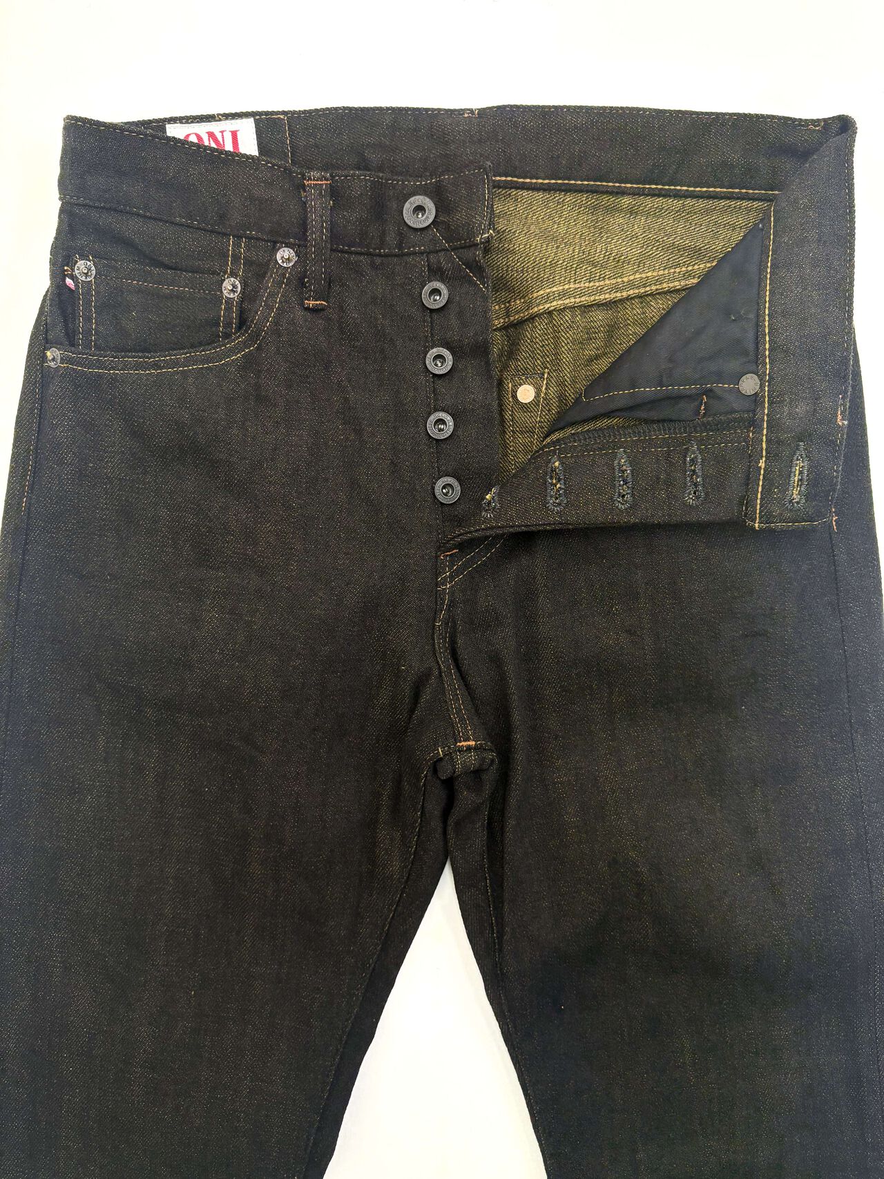 ONI246-BKOL 12.5oz Black x Olive Selvedge Denim Neat Straight