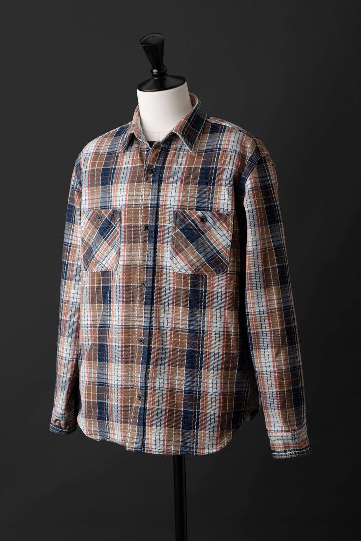 MS001G (BLC) INDIGO CHECK FLANNEL SHIRT,BLUE, medium image number 15