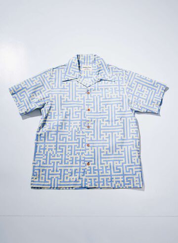 SSA26-02 Geometric Pattern Aloha Shirt,NAVY, small image number 3