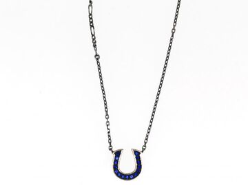 HYJK-135BL-SV Silver Glitter Horseshoe Necklace,, small image number 1