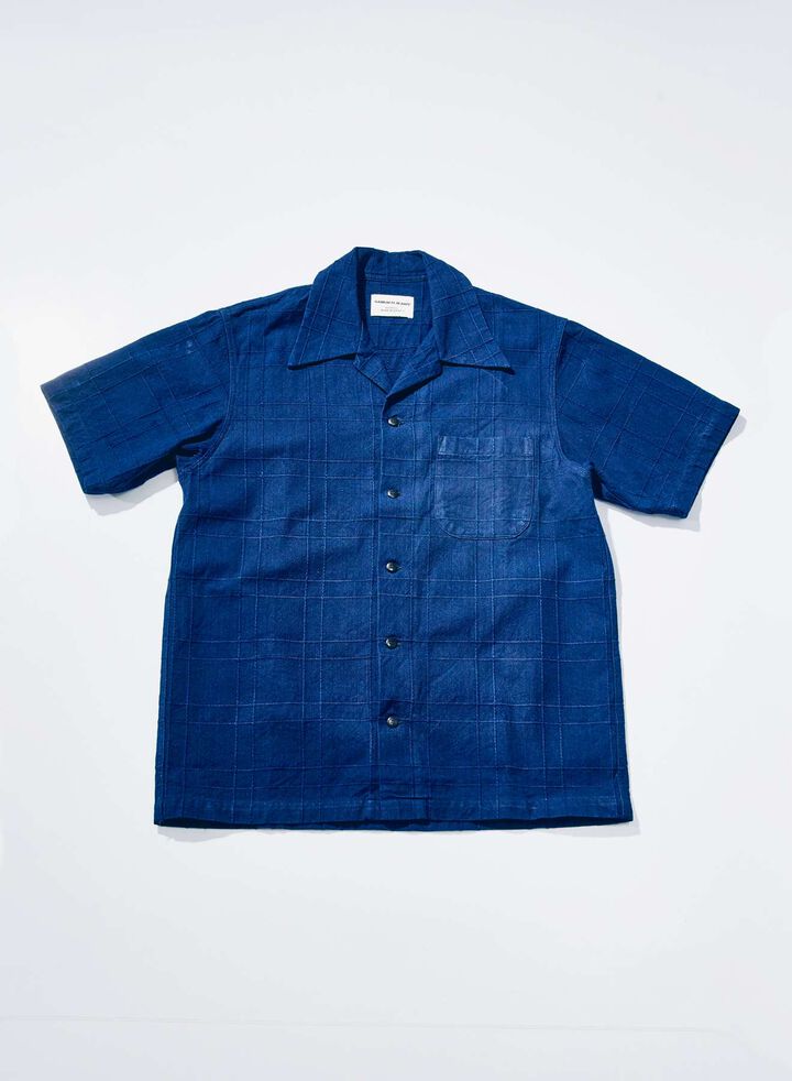 SOS26-ARS Indigo Sashiko Lattice Open Collar Shirt,, medium