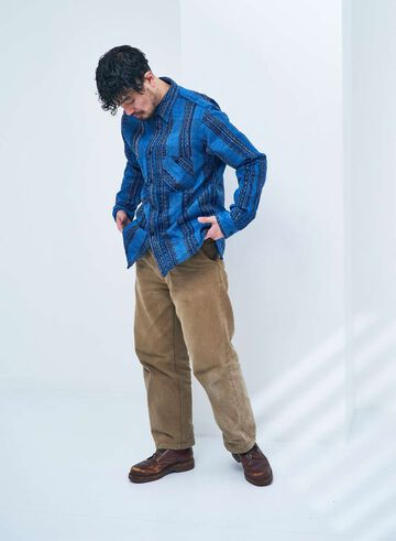 SKN24-01 Indigo Kase Dyeing "Amegasuri" Shirt Flannel Shirt,, small image number 4