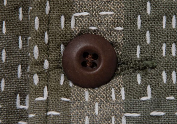 5718 Noragi ARMY Sashiko Long Sleeve Shirts,ARMY GREEN, medium image number 3