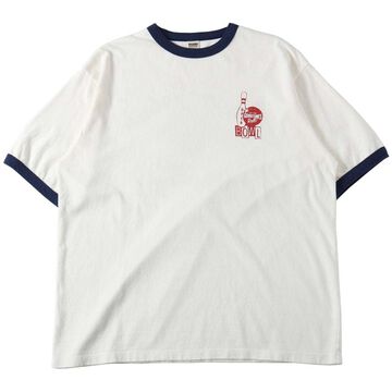 BR-25234 Slub Cotton Ringer S/S Print T-shirt【BOWL】,WHITE, small image number 2